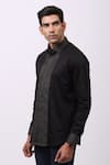 Shop_Cosa Nostraa_Black Giza Cotton, Premium Glitter Contrast Metallic Panelled Shirt _Online_at_Aza_Fashions