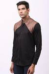 Shop_Cosa Nostraa_Black Giza Cotton Panelled Shirt_Online_at_Aza_Fashions