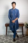 Buy_Contrast By Parth_Blue Pure Raw Silk Embroidered Jacket And Kurta Set _at_Aza_Fashions