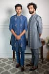 Contrast By Parth_Blue Pure Raw Silk Embroidered Jacket And Kurta Set _Online_at_Aza_Fashions