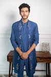 Buy_Contrast By Parth_Blue Pure Raw Silk Embroidered Jacket And Kurta Set _Online_at_Aza_Fashions