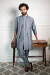 Buy_Contrast By Parth_Grey Pure Cotton Silk Embroidered Jacket And Kurta Set _at_Aza_Fashions