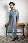 Shop_Contrast By Parth_Grey Pure Cotton Silk Embroidered Jacket And Kurta Set _at_Aza_Fashions