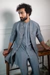 Buy_Contrast By Parth_Grey Pure Cotton Silk Embroidered Jacket And Kurta Set _Online_at_Aza_Fashions