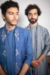 Shop_Contrast By Parth_Grey Pure Cotton Silk Embroidered Jacket And Kurta Set _Online_at_Aza_Fashions