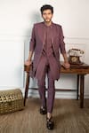 Buy_Contrast By Parth_Purple Textured Jacquard Jacket And Woven Kurta Set For Men_at_Aza_Fashions