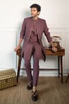 Contrast By Parth_Purple Textured Jacquard Jacket And Woven Kurta Set For Men_Online_at_Aza_Fashions