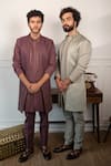 Buy_Contrast By Parth_Purple Textured Jacquard Jacket And Woven Kurta Set For Men_Online_at_Aza_Fashions