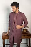 Shop_Contrast By Parth_Purple Textured Jacquard Jacket And Woven Kurta Set For Men_Online_at_Aza_Fashions