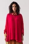 Shop_ASEEM KAPOOR_Pink Natural Crepe Spread Collar Mandala Flared Trapeze Shirt  _Online_at_Aza_Fashions