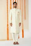 Buy_Tisa - Men_White Viscose Polyester Embroidered Sherwani Set _at_Aza_Fashions