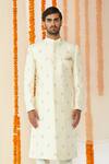 Tisa - Men_White Viscose Polyester Embroidered Sherwani Set _Online_at_Aza_Fashions