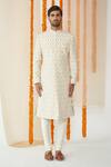 Buy_Tisa - Men_White Organic Cotton Embroidered Sherwani Set For Men_at_Aza_Fashions
