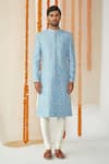 Buy_Tisa - Men_Blue Silk Embroidered Sherwani Set _at_Aza_Fashions