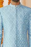 Tisa - Men_Blue Silk Embroidered Sherwani Set _Online_at_Aza_Fashions