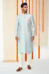 Buy_Tisa - Men_Blue Organic Cotton Mandarin Collar Sherwani Set  _at_Aza_Fashions