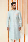 Tisa - Men_Blue Organic Cotton Mandarin Collar Sherwani Set  _Online_at_Aza_Fashions