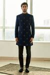 Buy_Tisa - Men_Blue Viscose Polyester Embroidered Sherwani Set _at_Aza_Fashions