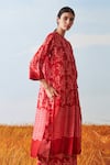 Buy_Ikai_Red Cotton Silk Chanderi Shibori Pleated Kurta  _at_Aza_Fashions