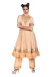 Buy_Debarun_Beige Crepe And Net Embroidery Cutdana & Thread V Neck Kurta & Pant Set  _at_Aza_Fashions