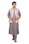 Buy_Debarun_Grey Cotton Tussar Embroidered Floral Bundi And Kurta Set  _at_Aza_Fashions