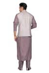 Shop_Debarun_Grey Cotton Tussar Embroidered Floral Bundi And Kurta Set  _at_Aza_Fashions