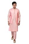 Buy_Debarun_Pink Dola Silk Embroidered Floral Cotton Tussar Bundi And Kurta Set  _at_Aza_Fashions