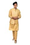 Buy_Debarun_Beige Handloom Cotton Embroidered Floral Tussar Bundi And Kurta Set  _at_Aza_Fashions