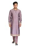 Buy_Debarun_Grey Handloom Cotton Embroidered Gota Work Chanderi Kurta Set  _at_Aza_Fashions