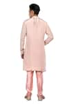 Shop_Debarun_Pink Raw Silk Embroidered Floral Crepe Kurta Set  _at_Aza_Fashions