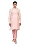 Buy_Debarun_Pink Raw Silk Embroidered Floral Crepe Kurta Set  _Online_at_Aza_Fashions