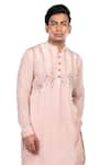 Debarun_Pink Raw Silk Embroidered Floral Crepe Kurta Set  _at_Aza_Fashions