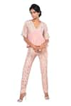 Buy_Debarun_Pink Crepe And Georgette Embroidery Gota V Neck Top & Pant Set  _at_Aza_Fashions