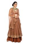 Buy_Debarun_Brown Chanderi And Net Embroidery Gota V Neck Lehenga Set _at_Aza_Fashions