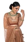 Shop_Debarun_Brown Chanderi And Net Embroidery Gota V Neck Lehenga Set _Online_at_Aza_Fashions