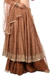 Debarun_Brown Chanderi And Net Embroidery Gota V Neck Lehenga Set _at_Aza_Fashions