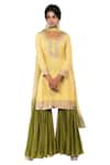 Buy_Debarun_Green Georgette Embroidery Gota Round Kurta Sharara Set  _at_Aza_Fashions