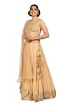 Buy_Debarun_Beige Crepe Embroidery Gota And Zardozi Round Chanderi Lehenga Set _Online_at_Aza_Fashions