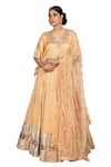 Debarun_Beige Handwoven Embroidery Gota And Beads V Neck Chanderi Silk Lehenga Set _Online_at_Aza_Fashions