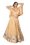 Buy_Debarun_Beige Handwoven Embroidery Gota And Beads V Neck Chanderi Silk Lehenga Set _Online_at_Aza_Fashions