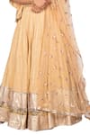 Debarun_Beige Handwoven Embroidery Gota And Beads V Neck Chanderi Silk Lehenga Set _at_Aza_Fashions