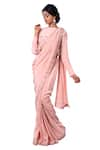 Debarun_Pink Crepe Embroidery Thread Round Saree With Blouse  _Online_at_Aza_Fashions