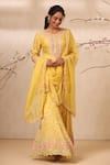 Buy_Koashee by Shubitaa_Yellow Bamberg Silk Embroidered Zardozi Work Round Kurta Sharara Set _at_Aza_Fashions