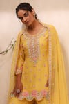 Koashee by Shubitaa_Yellow Bamberg Silk Embroidered Zardozi Work Round Kurta Sharara Set _at_Aza_Fashions