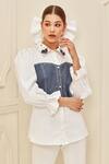 Buy_Label Deepika Nagpal_White Cotton Embellished Collared Neck Denim Corset Shirt _at_Aza_Fashions