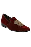 Shop_Veruschka by Payal Kothari_Maroon Velvet Embroidered Loafers _at_Aza_Fashions