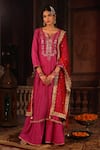 Buy_Ruh Clothing_Pink Kurta And Pant Chanderi Dupatta Net Chikankari Gharara Set _at_Aza_Fashions