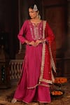 Ruh Clothing_Pink Kurta And Pant Chanderi Dupatta Net Chikankari Gharara Set _Online_at_Aza_Fashions