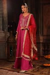 Buy_Ruh Clothing_Pink Kurta And Pant Chanderi Dupatta Net Chikankari Gharara Set _Online_at_Aza_Fashions