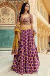 Buy_Swati Vijaivargie_Purple Chanderi Silk Round Floral Motif Lehenga Set _at_Aza_Fashions
